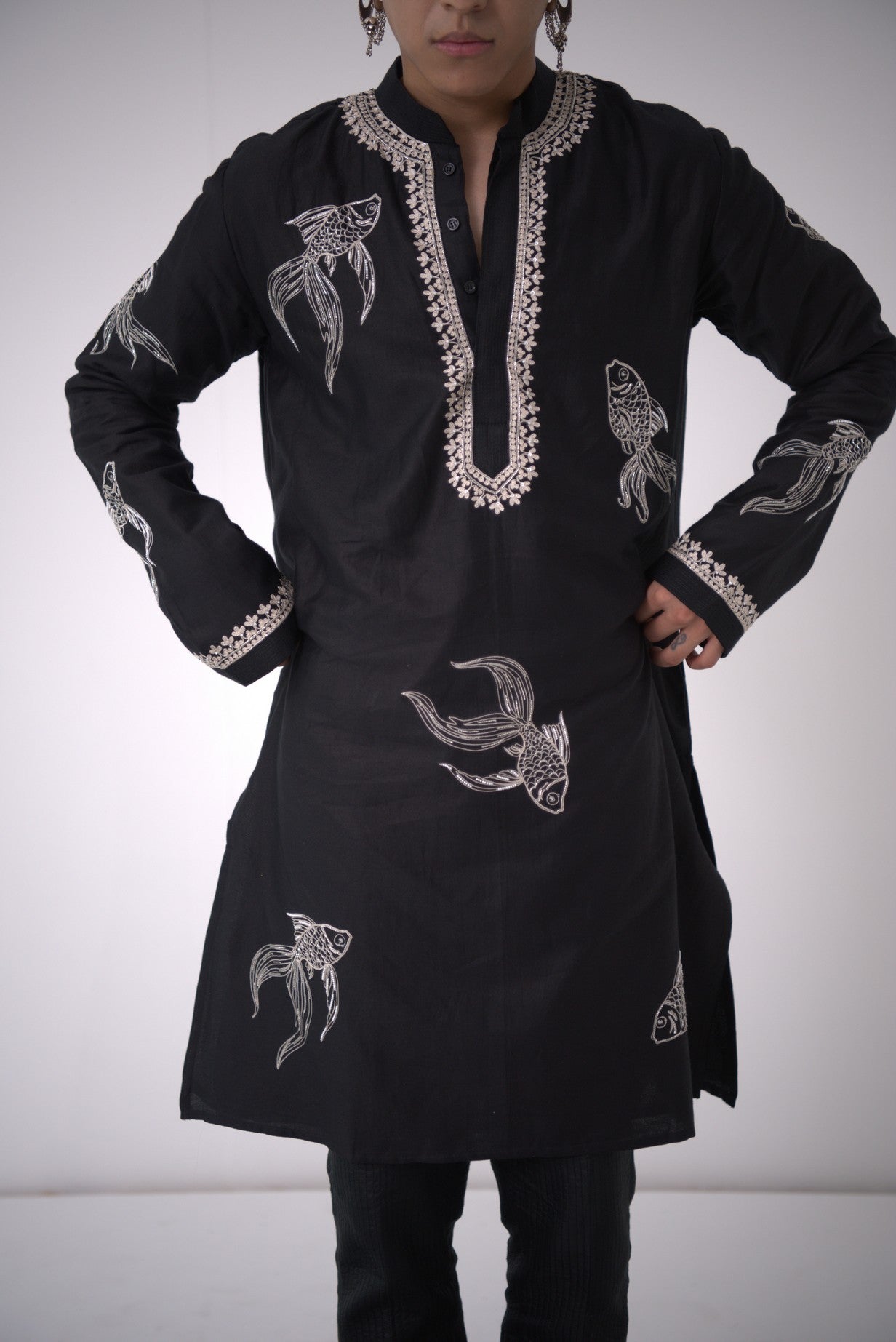 Chanderi Black Kurta With Pants