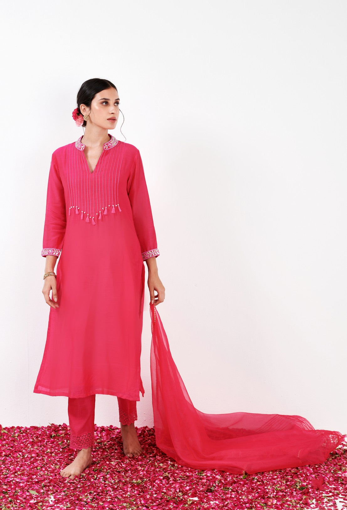 Myrha Hot pink Pintuck Kurta set