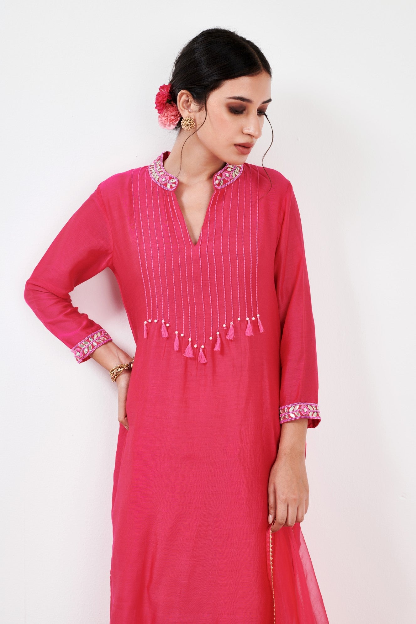 Myrha Hot pink Pintuck Kurta set