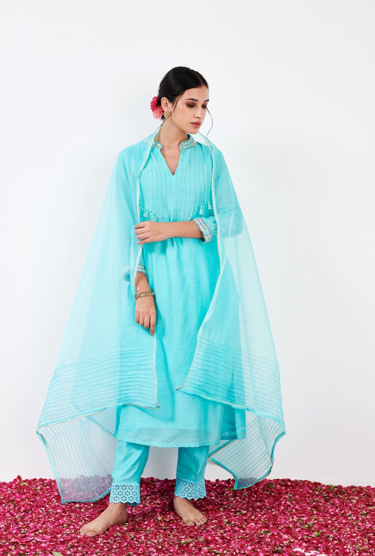 Myrha Aqua Pintuck Kurta Set