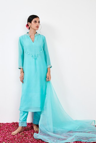 Myrha Aqua Pintuck Kurta Set