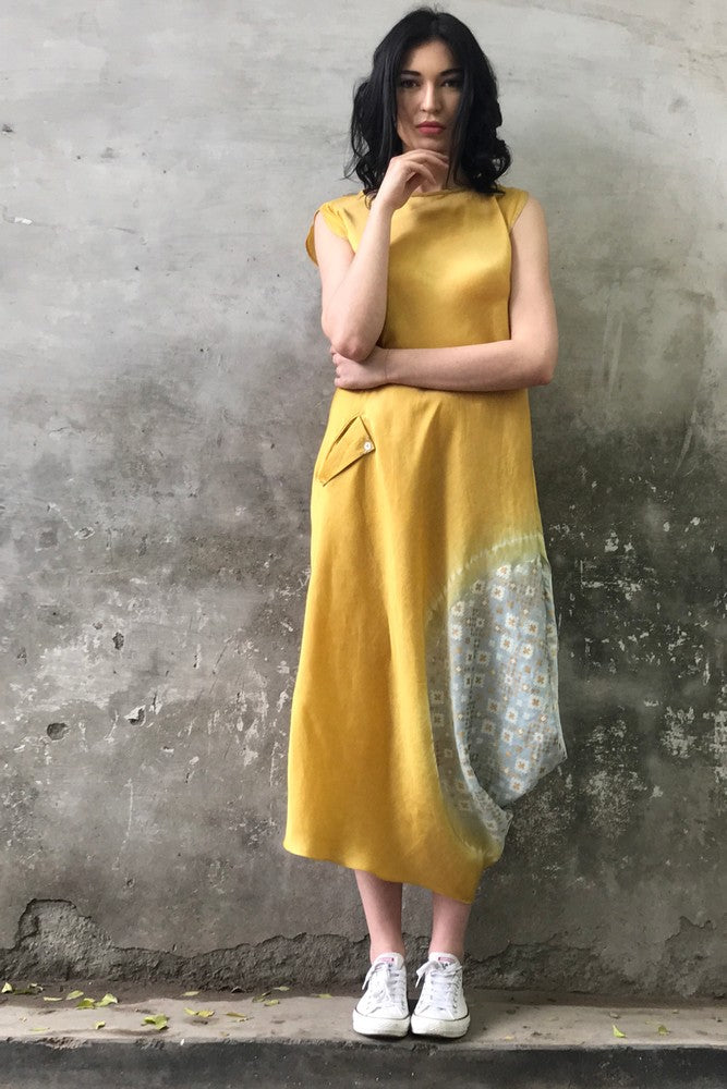 mustard cowl dress