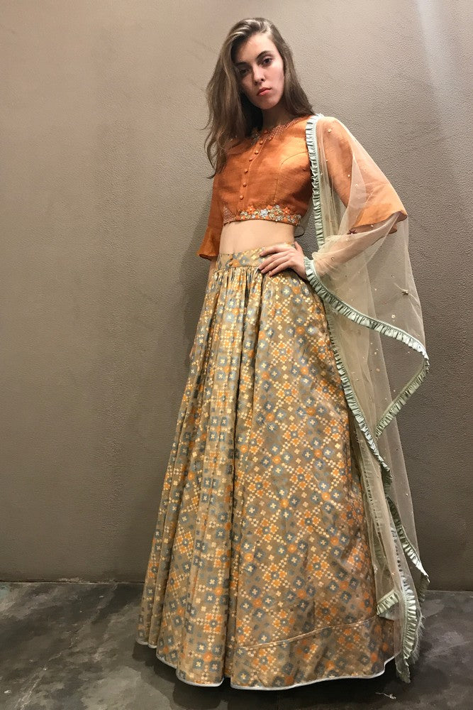 ikat printed lehenga