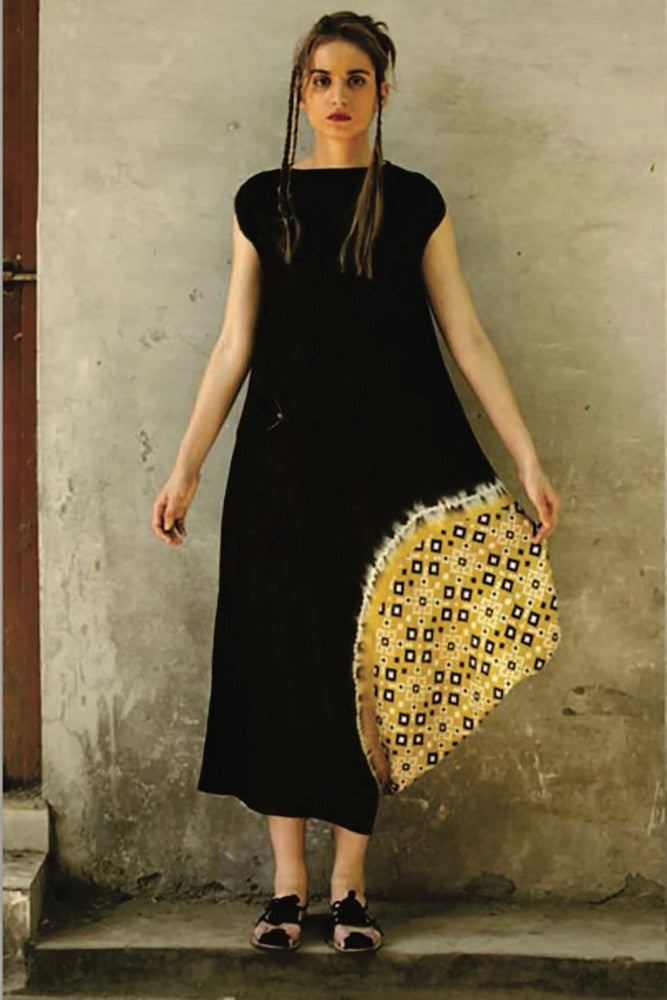 black mustard cowl kurta dress