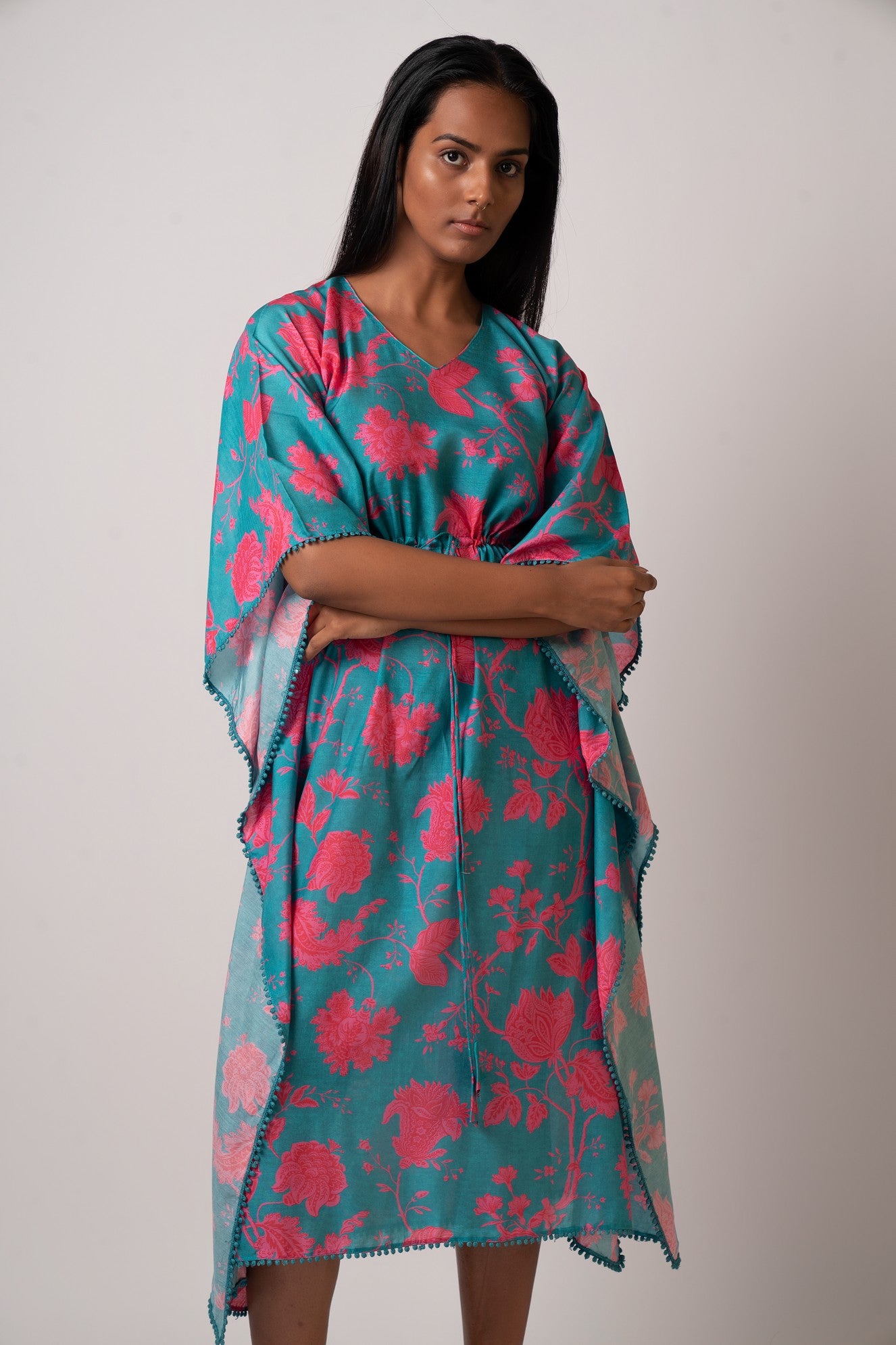 Blue Floral Kaftan Dress