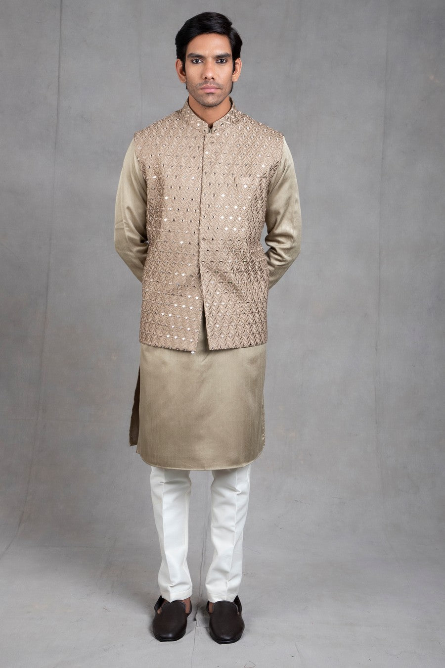 green kurta jacket set