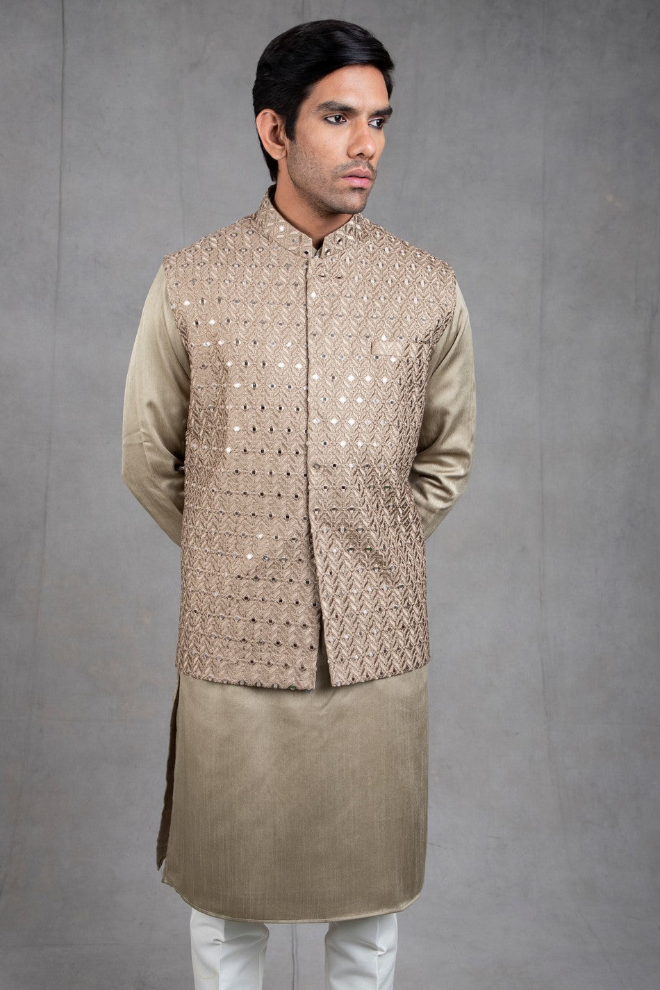 green kurta jacket set