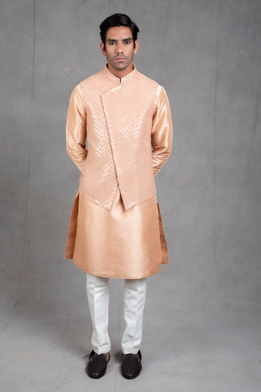 peach kurta pajama with jacket