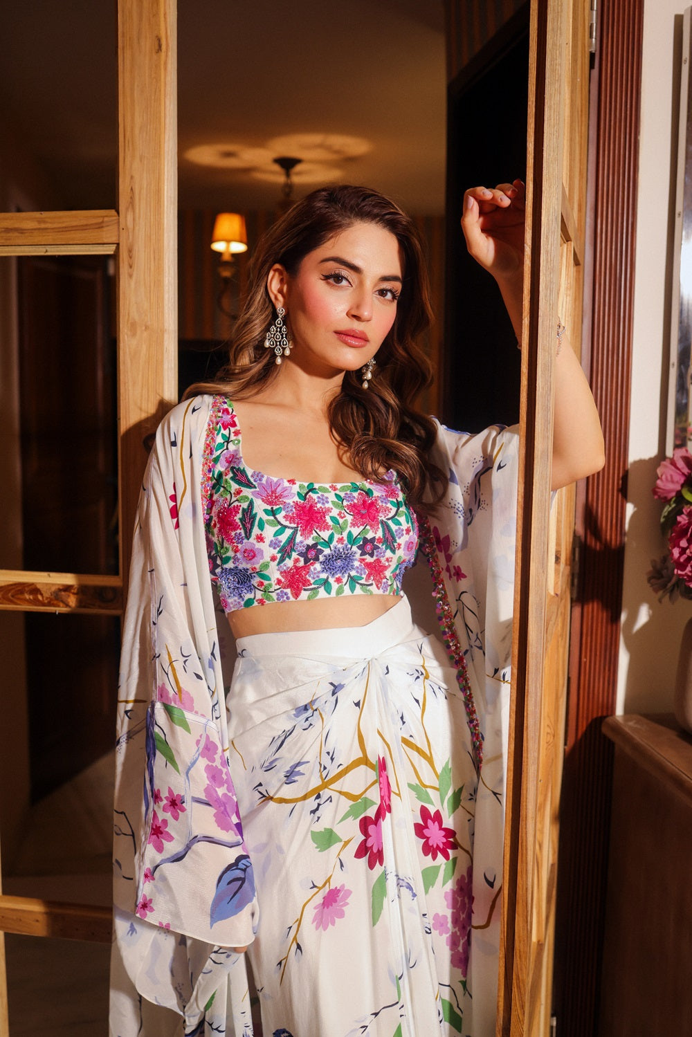 Bloom dhoti skirt set with embroidered bralette