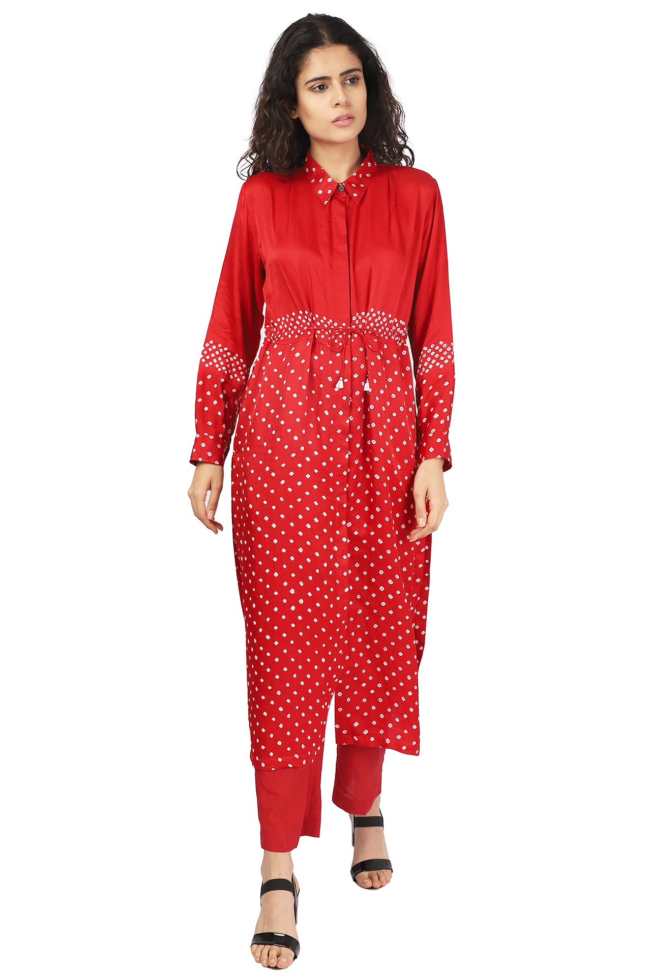 RED LONG KURTA SET