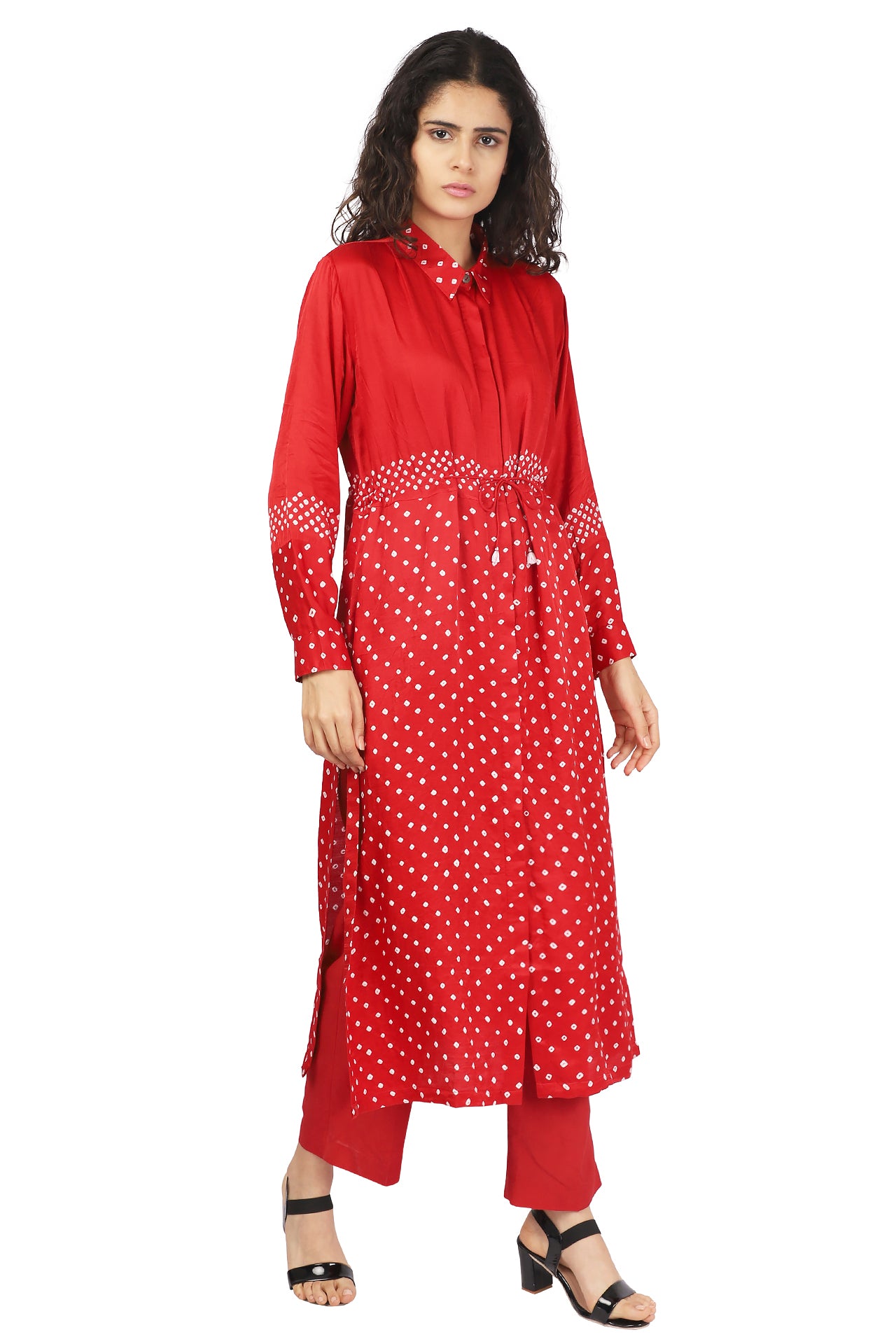 RED LONG KURTA SET