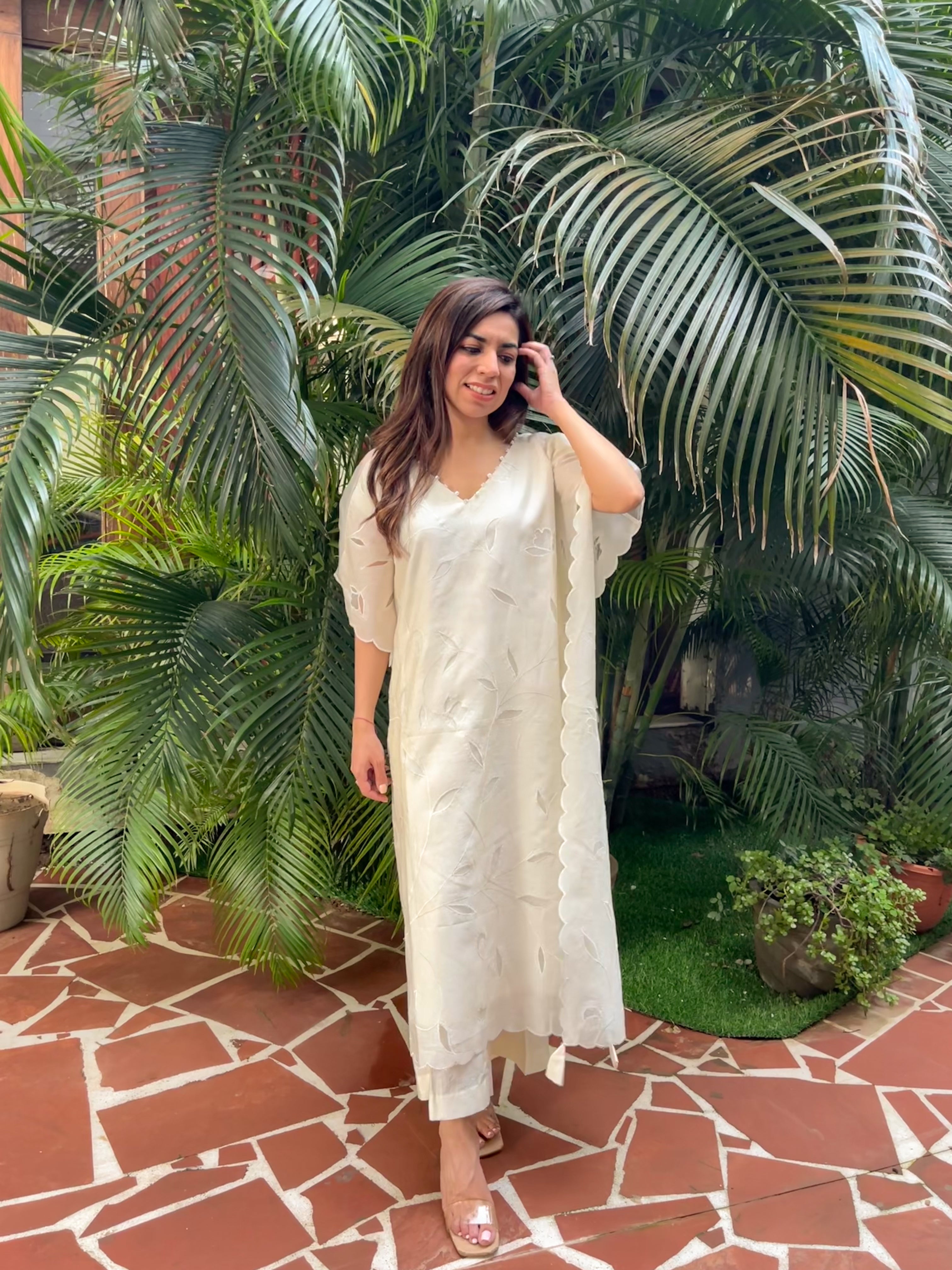 White Ivory Chanderi Kaftan