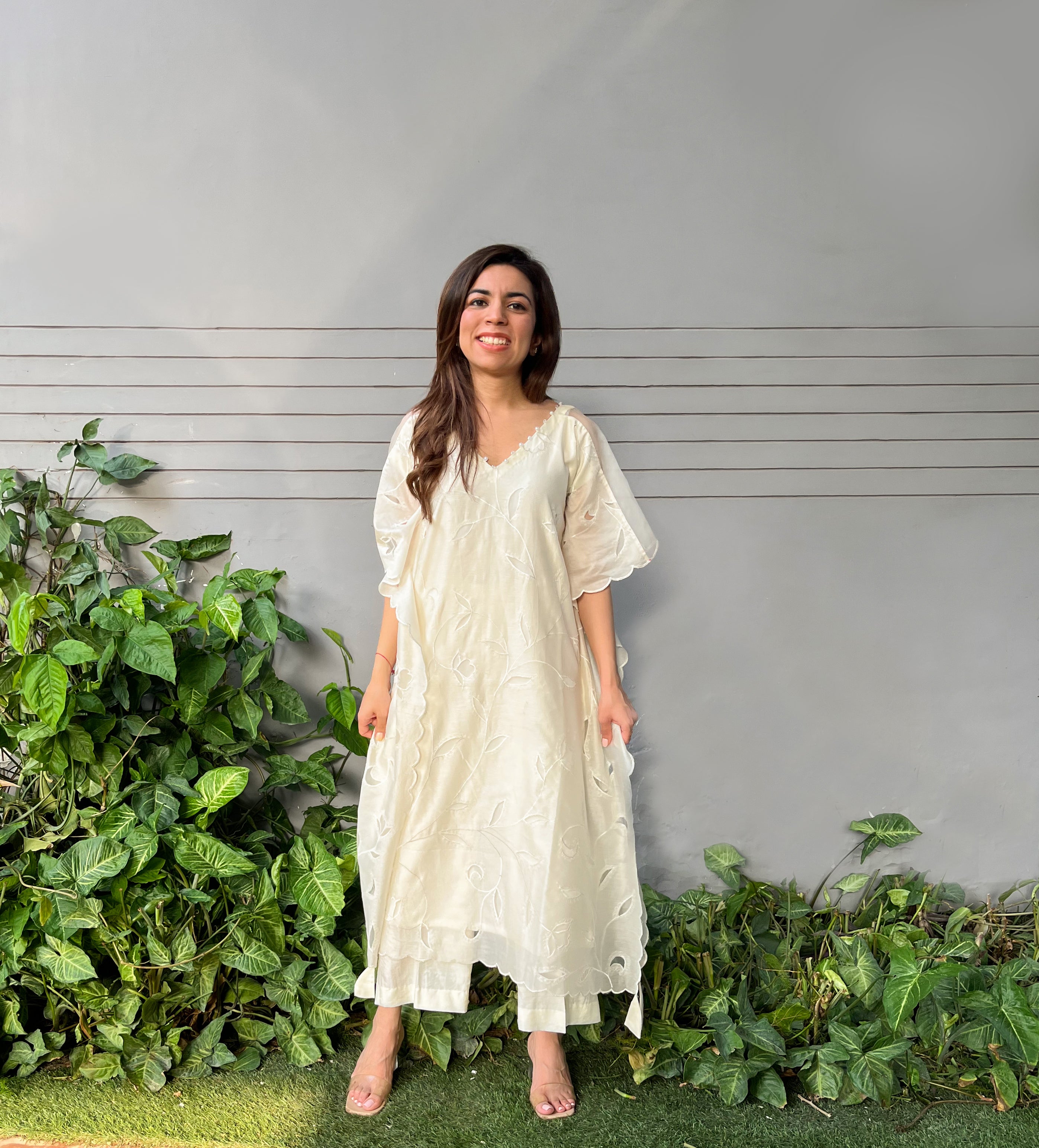 White Ivory Chanderi Kaftan