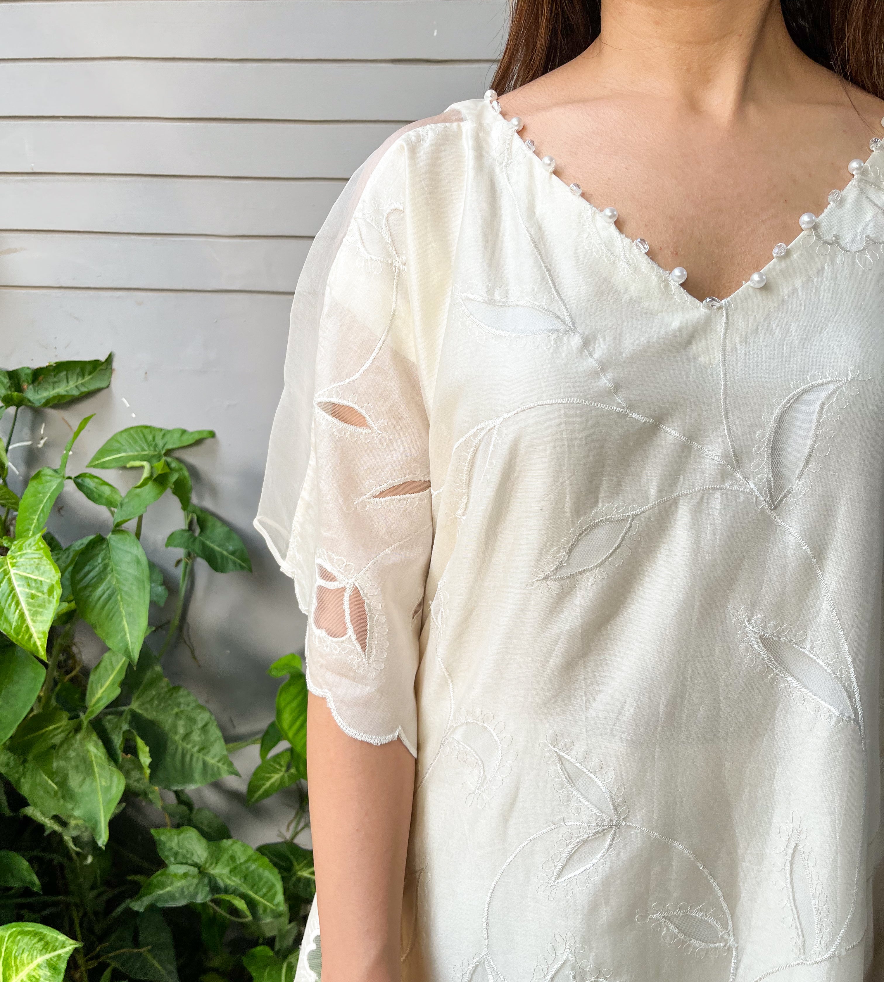 White Ivory Chanderi Kaftan