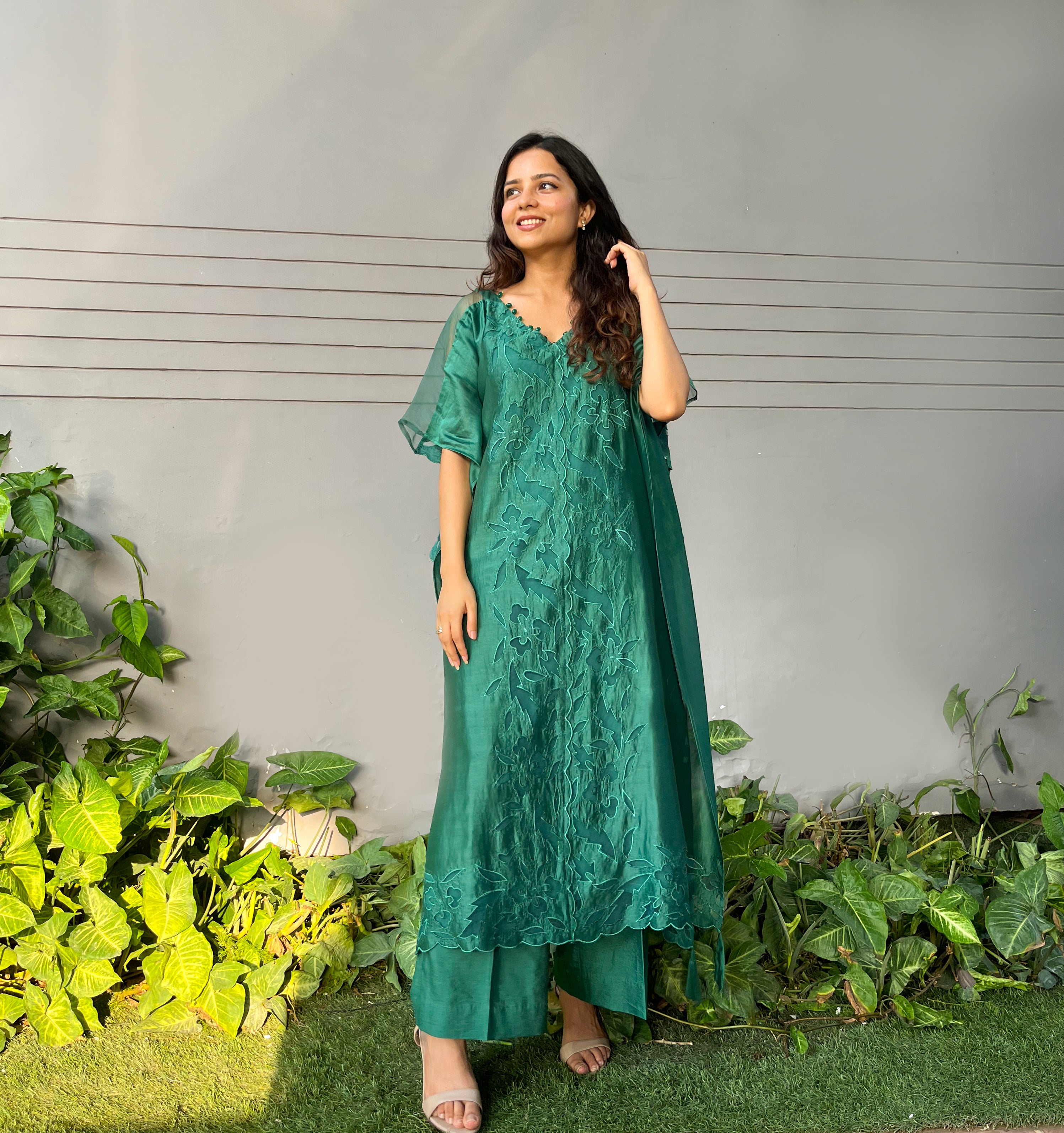 Green Chanderi Kaftan