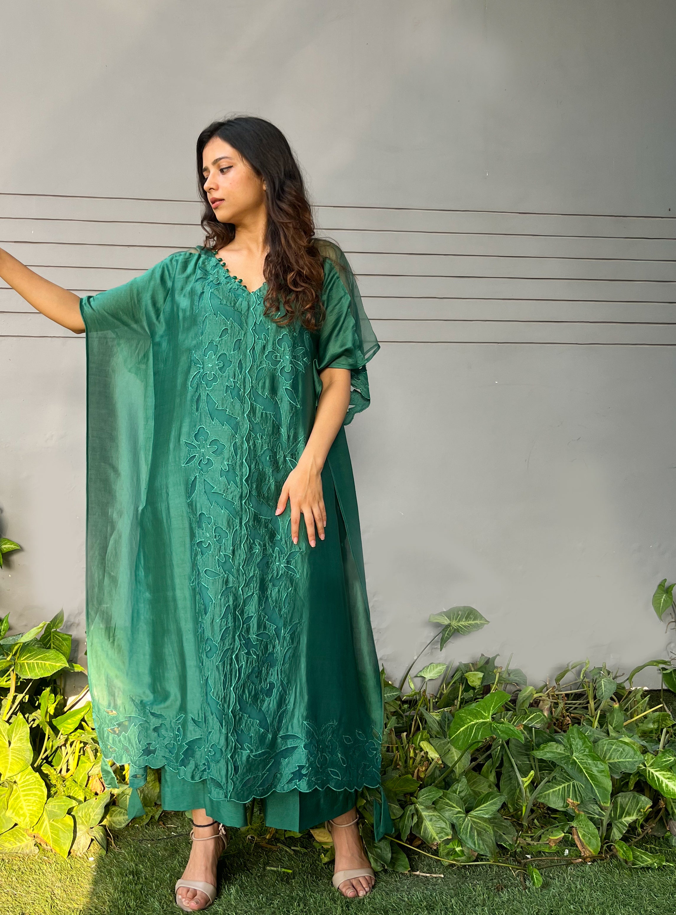 Green Chanderi Kaftan