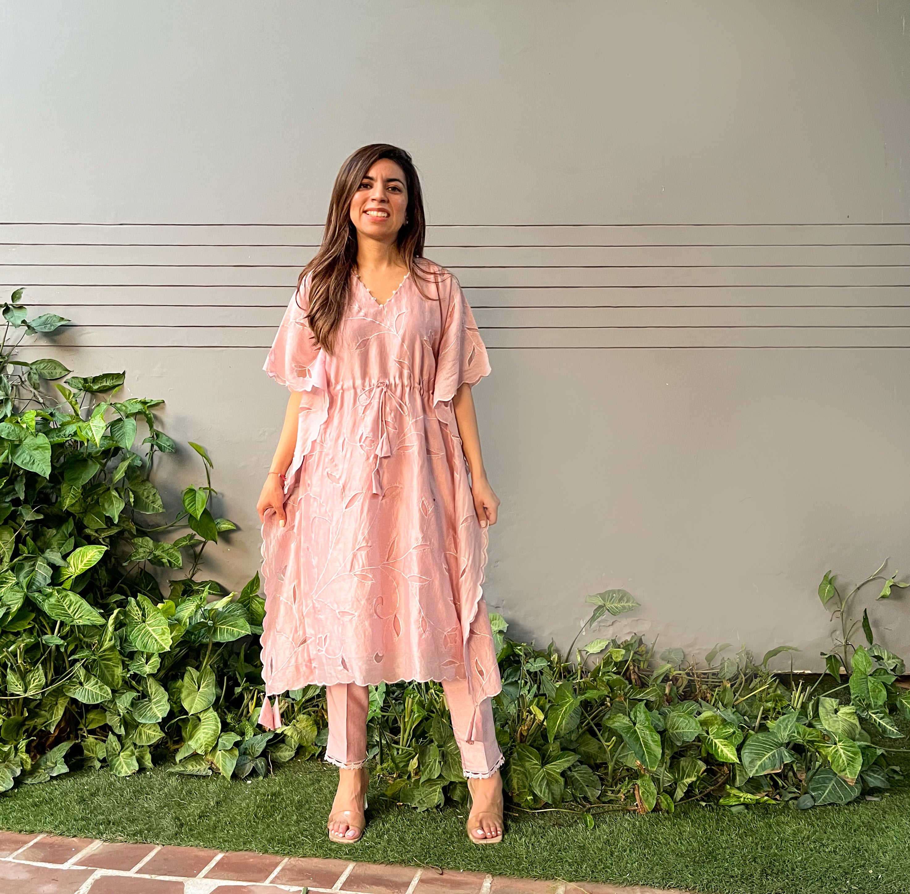 Pastel Pink Chanderi Kaftan