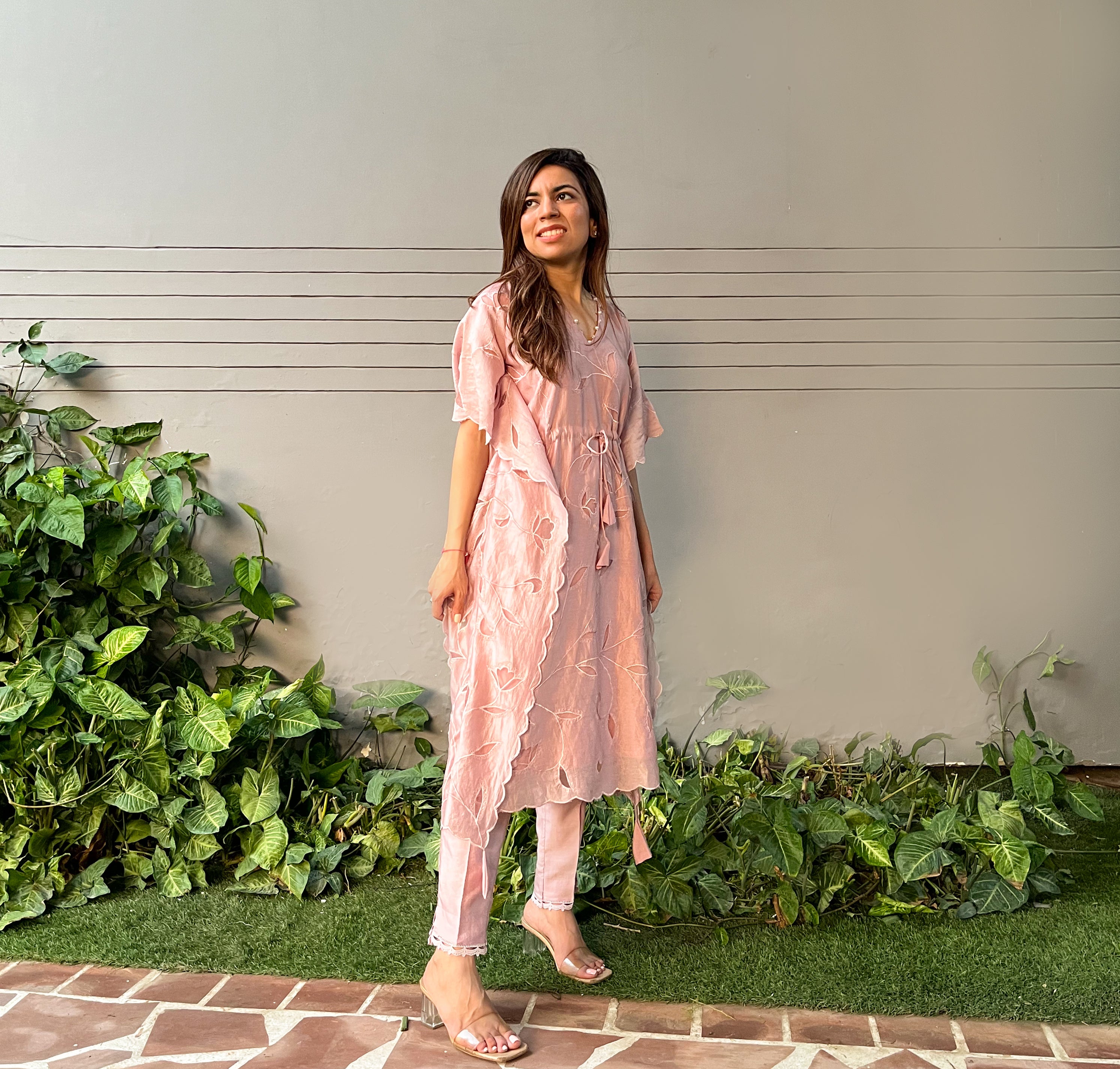 Pastel Pink Chanderi Kaftan