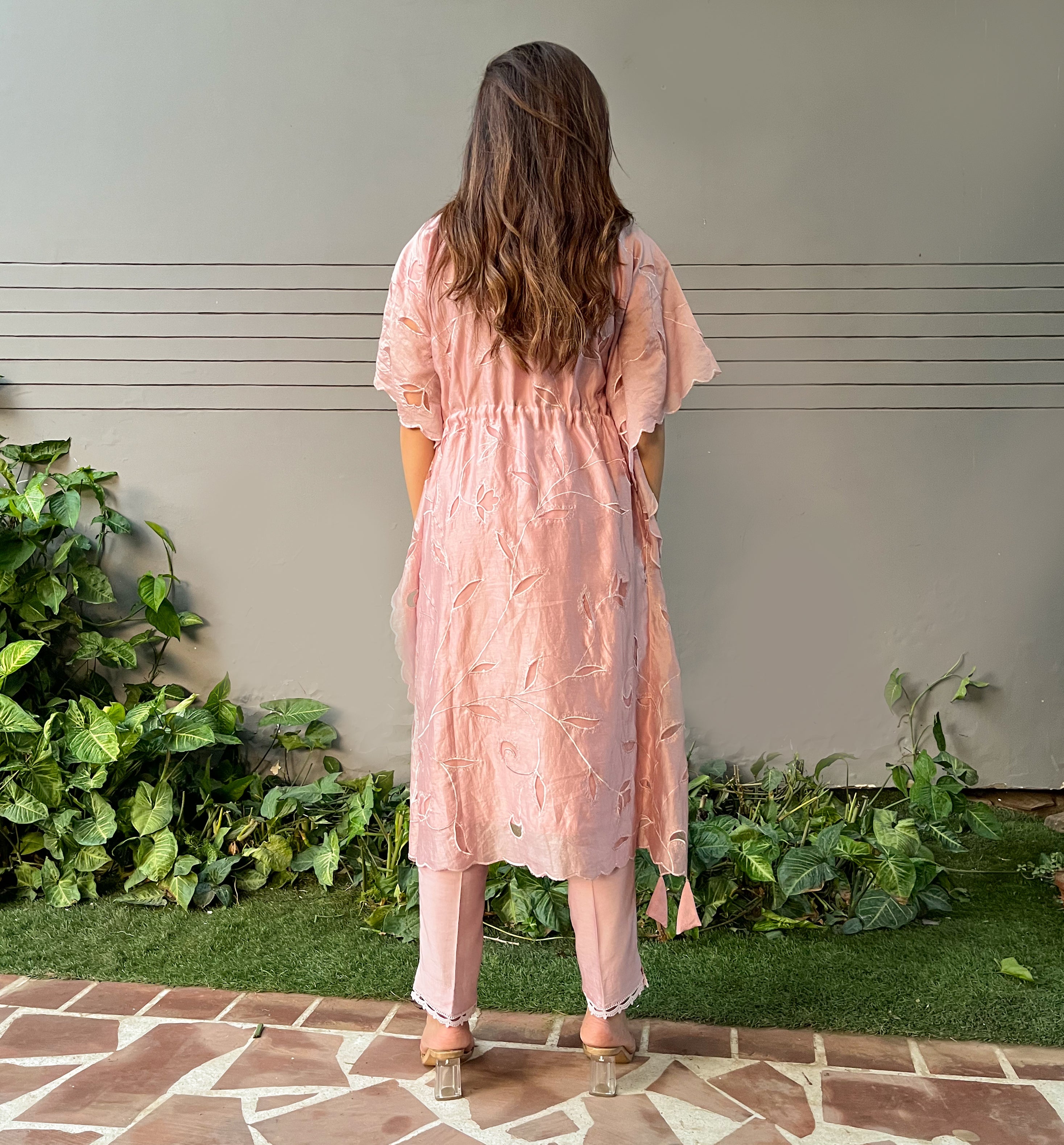 Pastel Pink Chanderi Kaftan