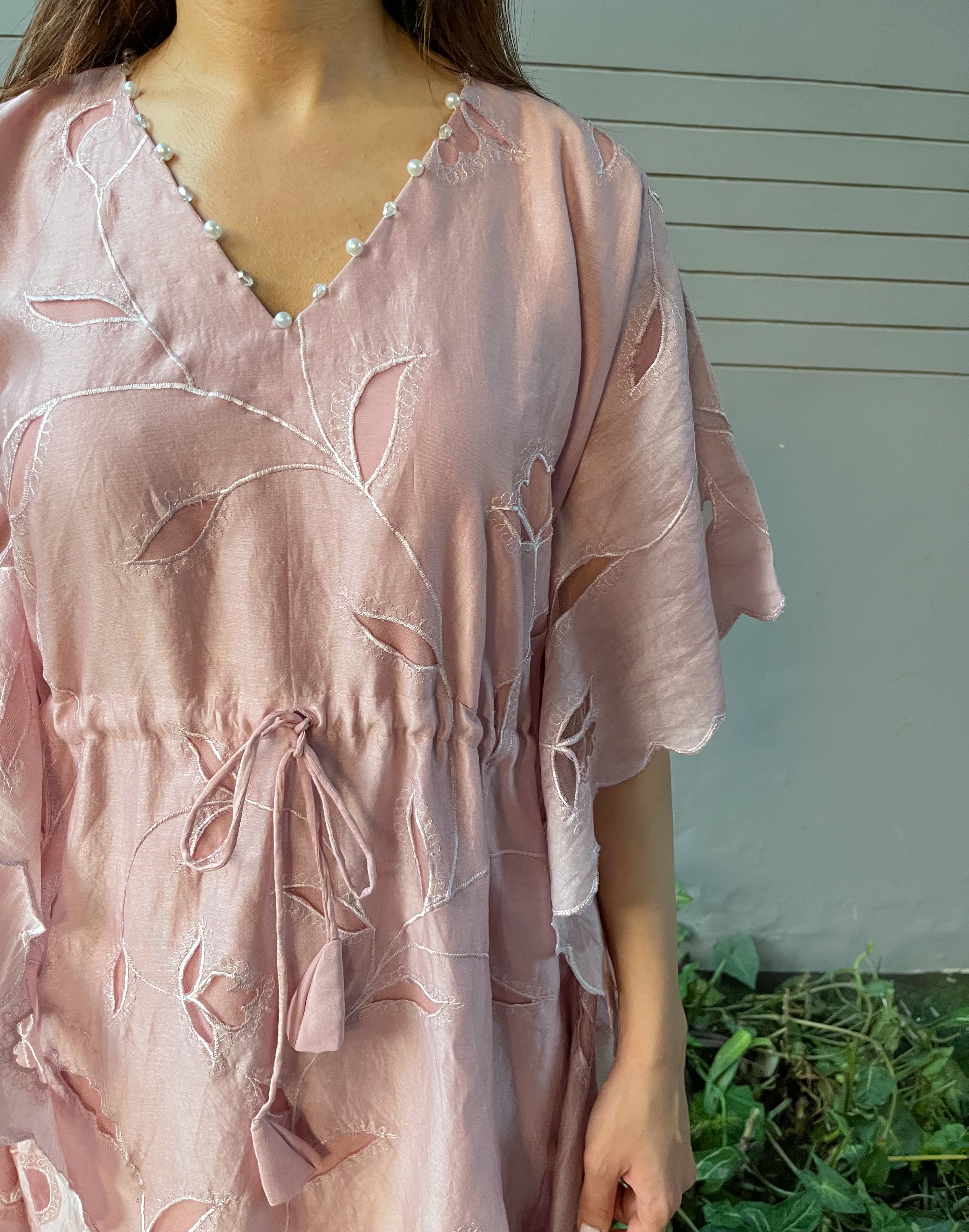 Pastel Pink Chanderi Kaftan