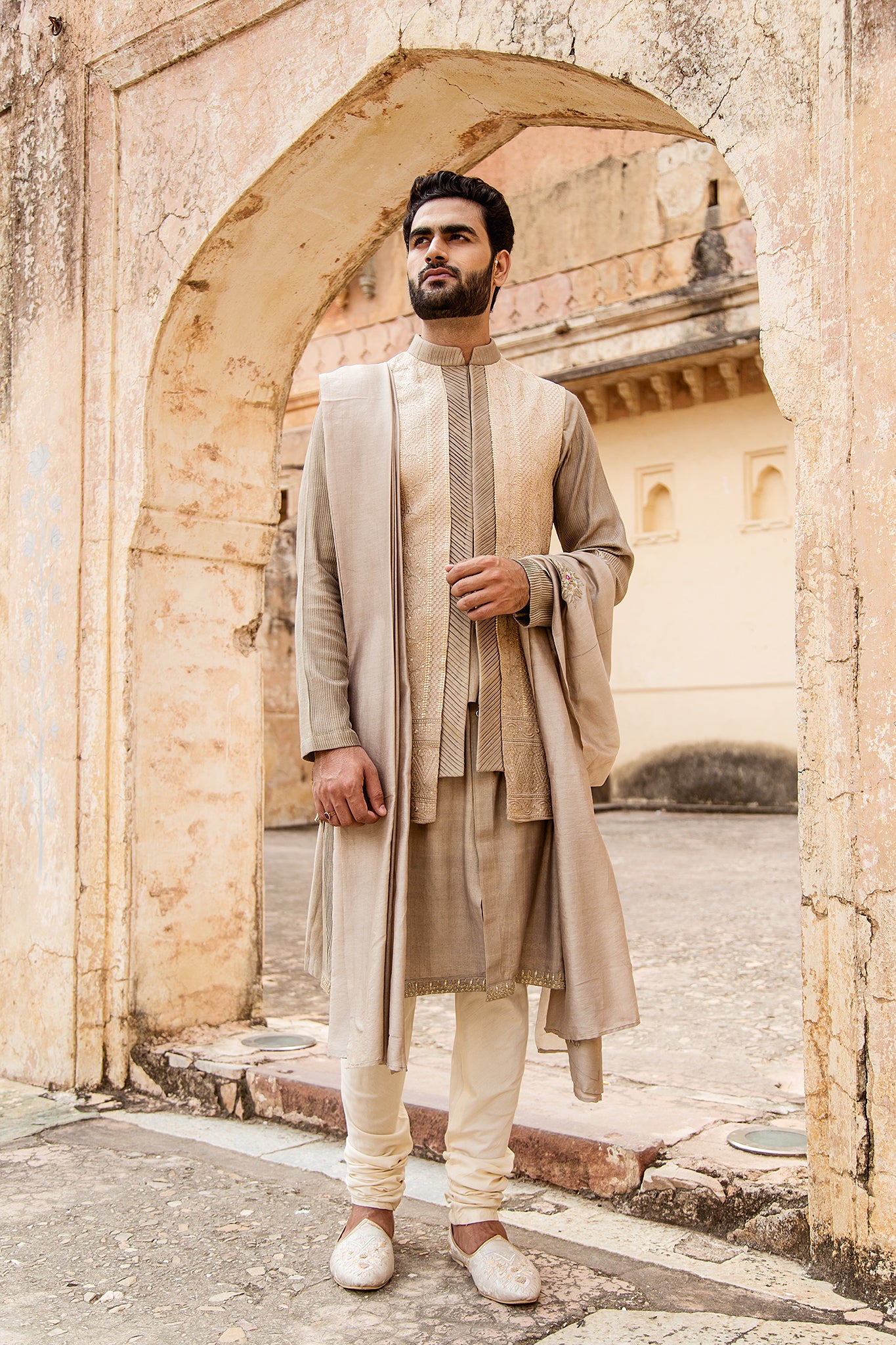 Sand coloured kurta jacket set