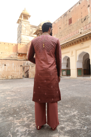 Coral Pink Embroidered Sherwani