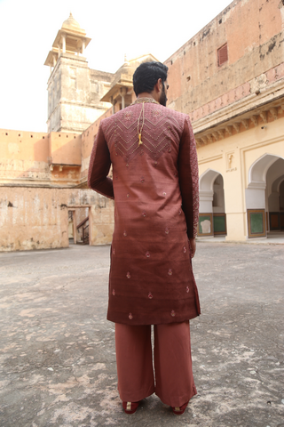 Coral Pink Embroidered Sherwani