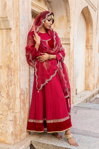 Anarkali with velvet blouse