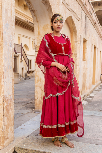 Anarkali with velvet blouse