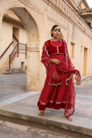 Anarkali with velvet blouse