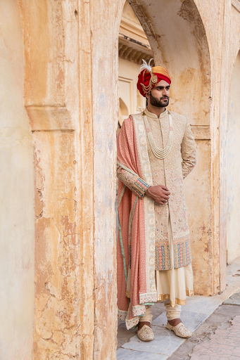 Ivory embroidered sherwani