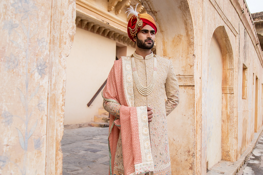 Ivory embroidered sherwani