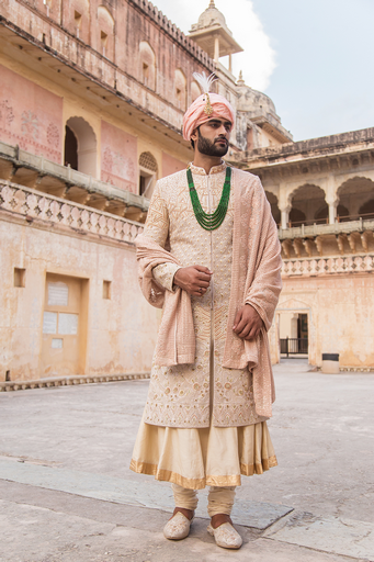 Ivory coloured embroidered sherwani