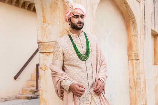 Ivory coloured embroidered sherwani