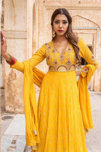 ochre Lucknowi anarkali