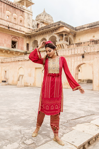 Ruby Red Lucknowi kurti set