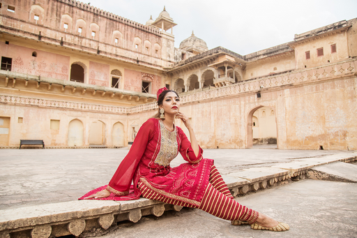 Ruby Red Lucknowi kurti set