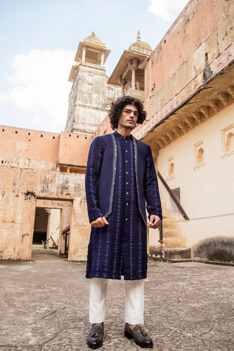 Midnight blue kurta jacket set