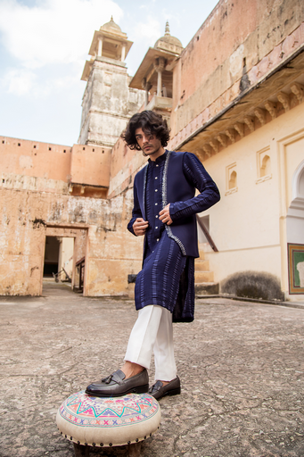 Midnight blue kurta jacket set