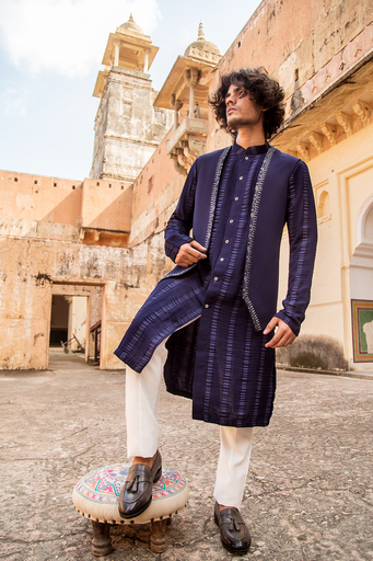 Midnight blue kurta jacket set