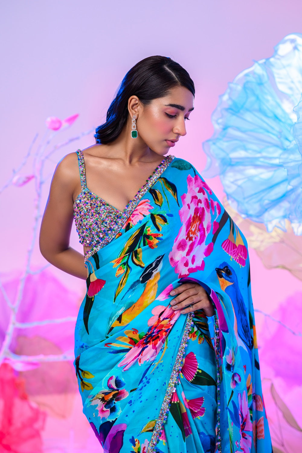 Aqua Print Saree