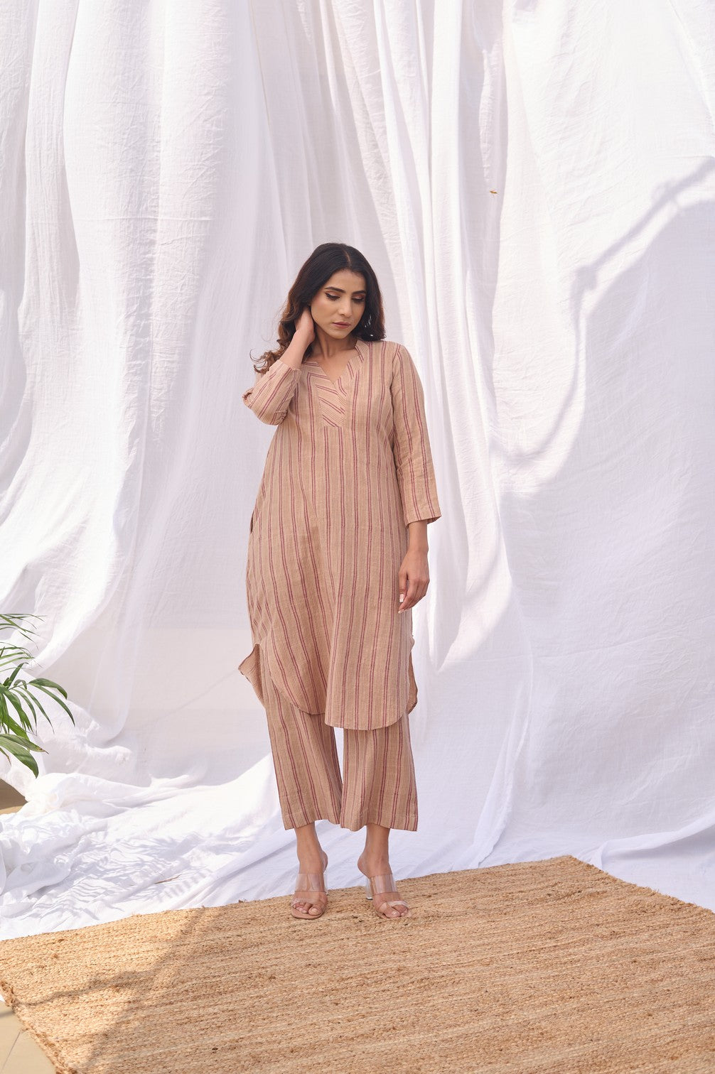 Beige Stripes Co-ord Set