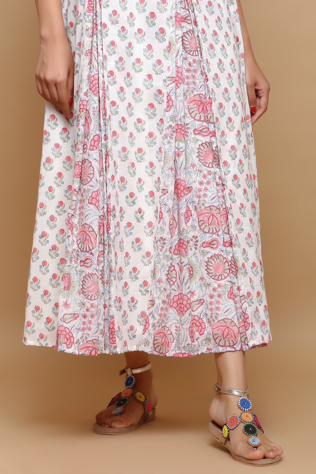 Cotton Block Printed Dress With  Fish Kali