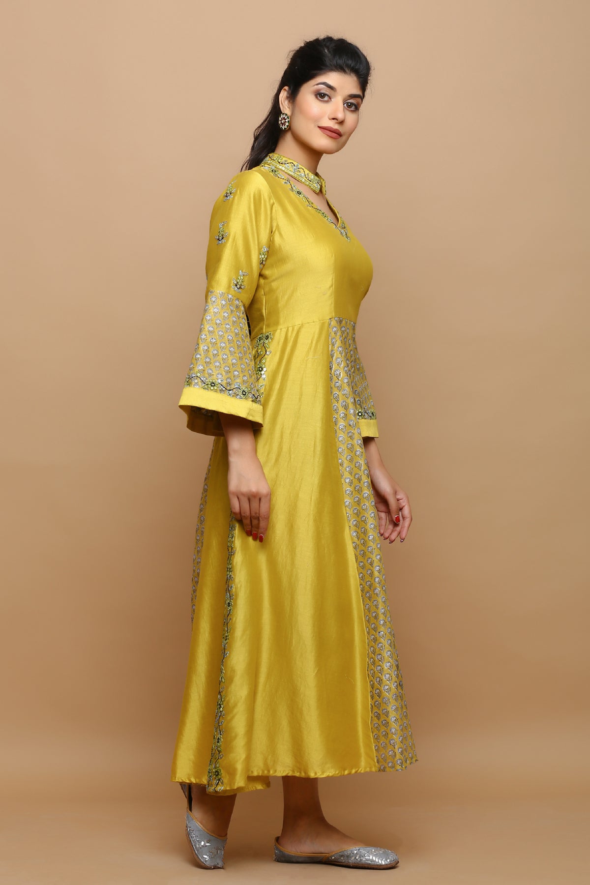 Mustard block printed dress