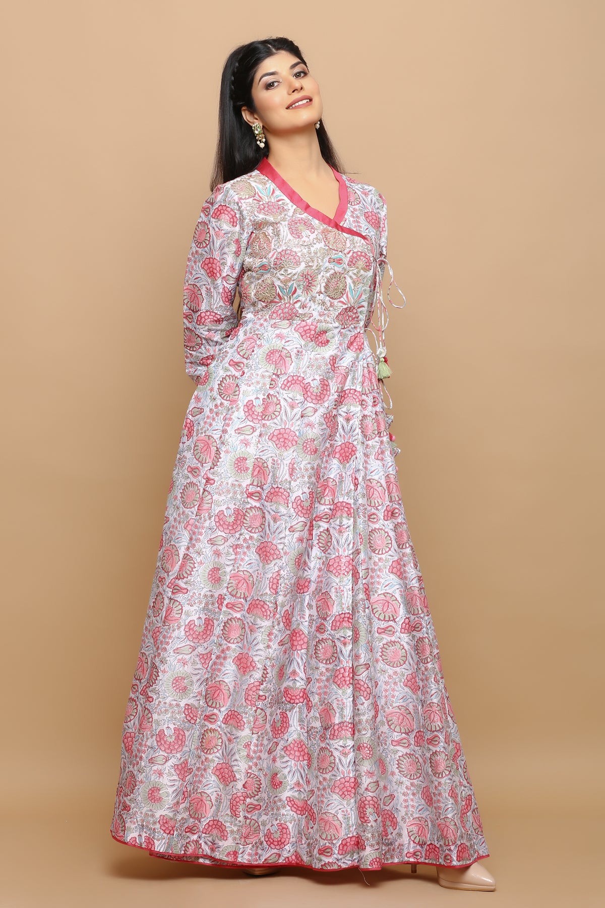 white block printed Angrakha Kurta