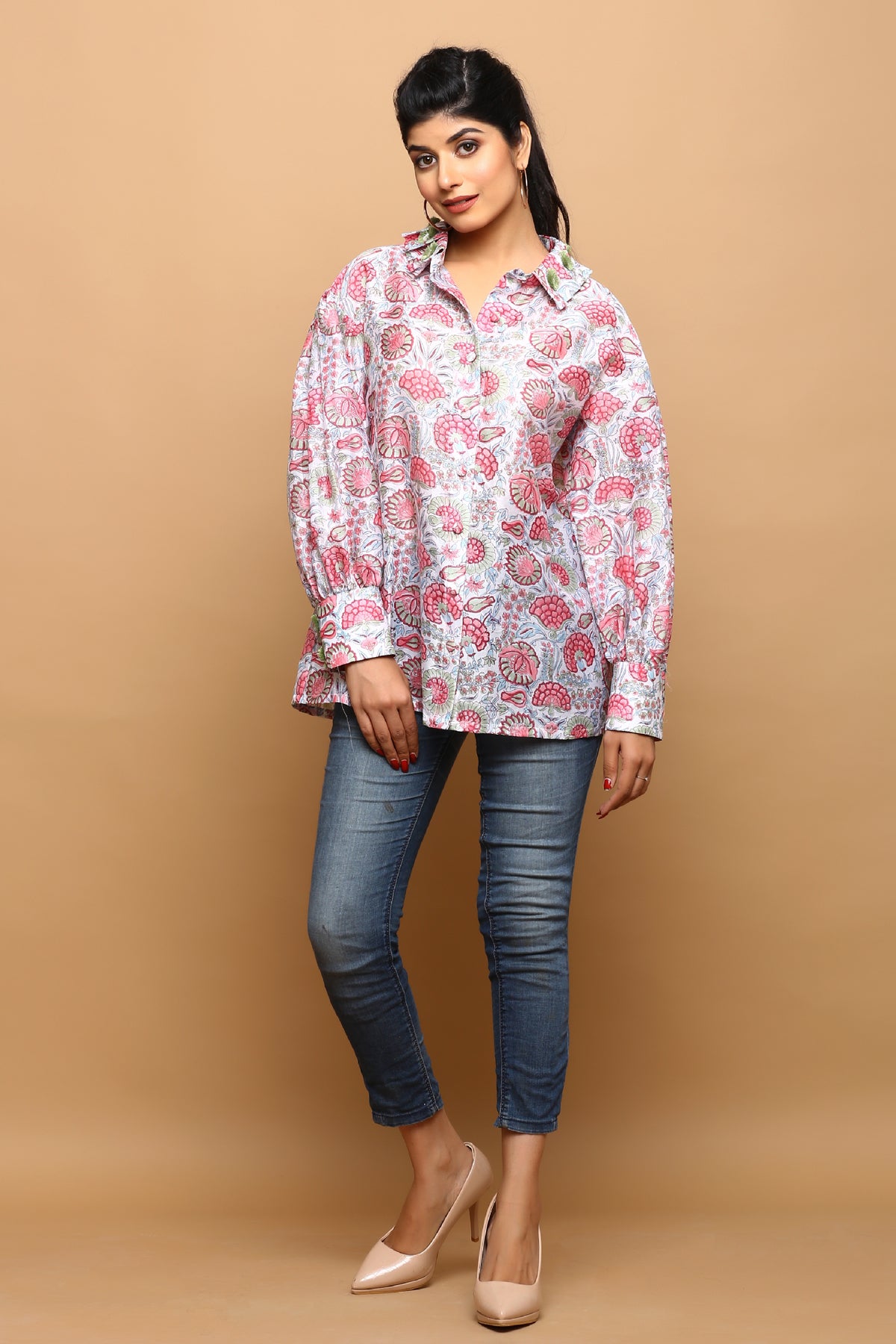 chanderi block printed shirt