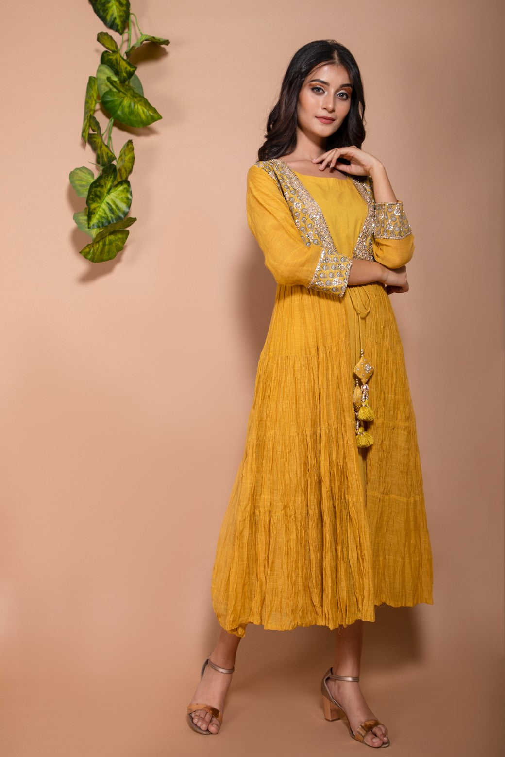 Chanderi tiered jacket anarkali