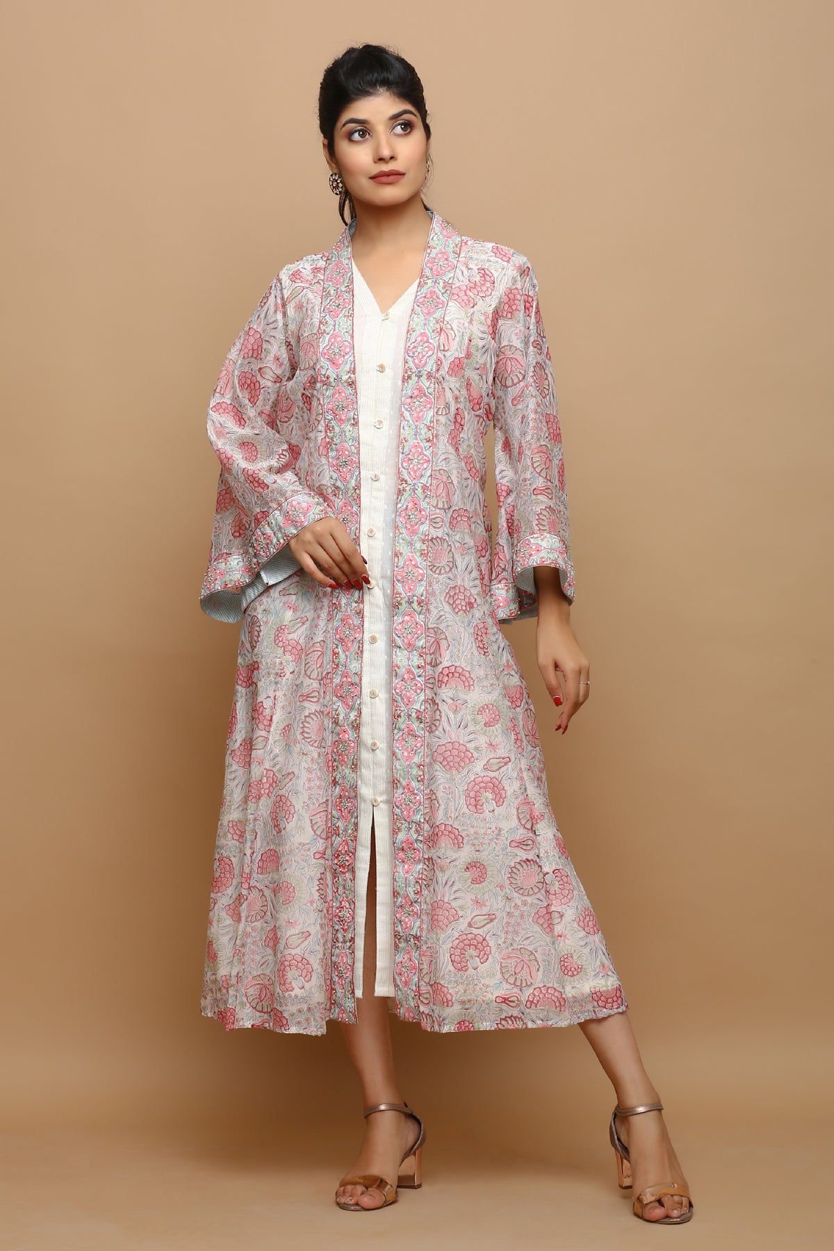 Chanderi block printed jacket with highlighted