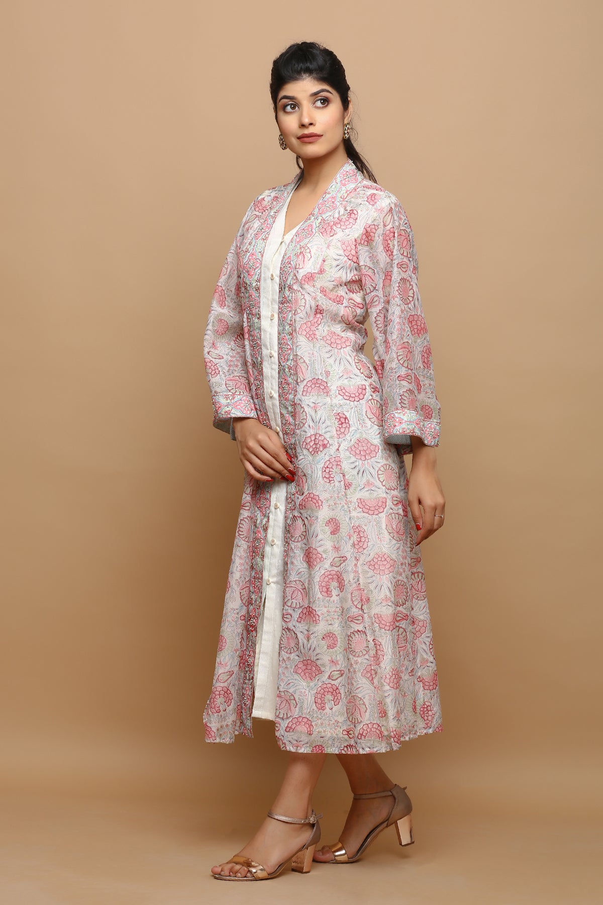 Chanderi block printed jacket with highlighted