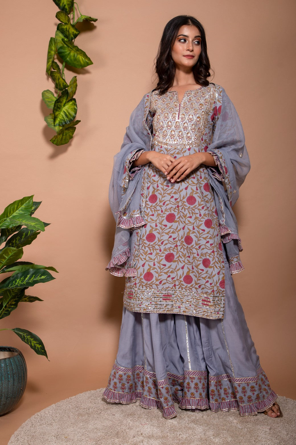 Block printed kurta with patch work